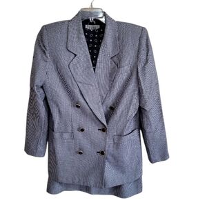 Petite Sophisticate Blue And White Plaid 3pc Blouse Blazer Skirt Set Size 10P